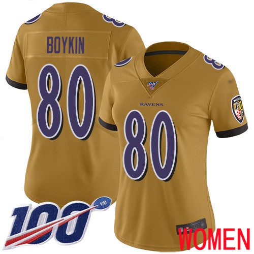Baltimore Ravens Limited Gold Women Miles Boykin Jersey NFL Football #80 100th Season Inverted Legend->baltimore ravens->NFL Jersey